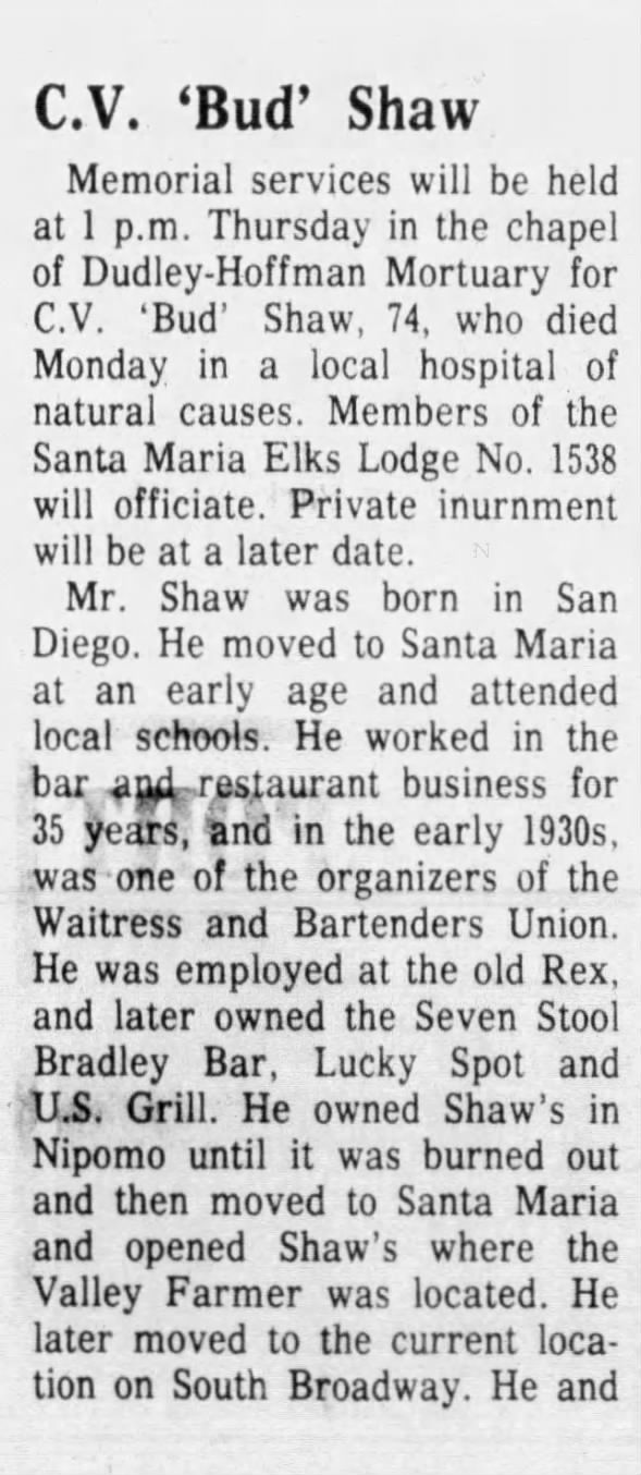Obituary for C.V. Bud Shaw (Aged 74)